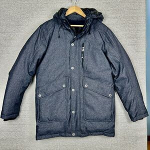 Prana‎ Men's Sz M Puffer Jacket Gray Merced Down Hooded Mid-length